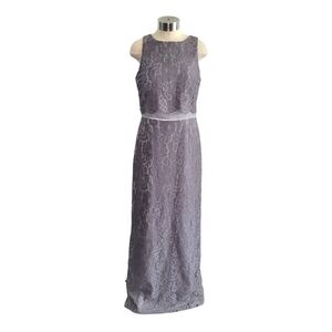 Christina Wu Charcoal Gray Floor Length Lace Bridesmaid Formal Gown Dress Sz 10